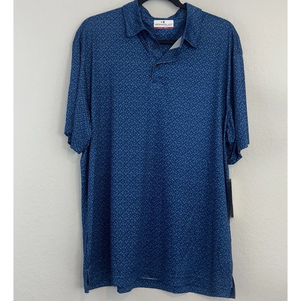 NEW Grand Slam Performance Golf Polo Shirt 4Way Stretch Blue Men XL Country Club